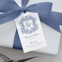 Blue Elegant Vintage Monogram Wedding Crest  Gift Tags