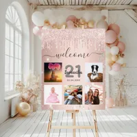 Birthday photo collage rose gold drips foam board