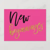 New Beginnings Positivity Quote Hot Pink Postcard