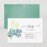 Mint and Blue Watercolor Floral Wedding RSVP Card