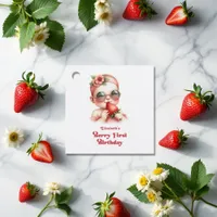 Pink Gingham & Strawberry Berry First Birthday Favor Tags