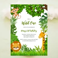 Safari Animals Wild One First Birthday Invitation