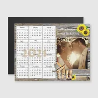 Wedding Photo Yellow Sunflowers Mini 2021 Calendar Magnetic Invitation