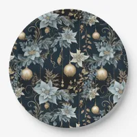 Blue and Gold Christmas Ornaments Poinsettias Paper Plates