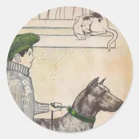 Boy and dog classic round sticker