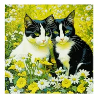 Adorable Cats sitting in a field of Daisies  Acrylic Print