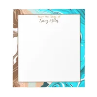 Personalized Teal, Blue and Brown Marble Fluid Art Notepad