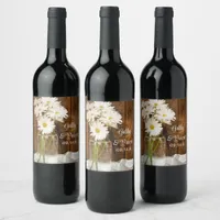 Mason Jar and White Daisies Country Wedding Wine Label