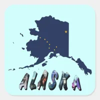 Alaska State Flag Blue Map & Yellow Stars Travel Square Sticker