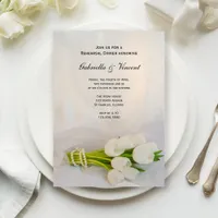 White Tulip Bouquet Wedding Rehearsal Dinner Invitation