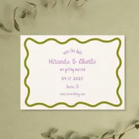 Whimsical Minimal Wavy Border Handwritten Casual Save The Date