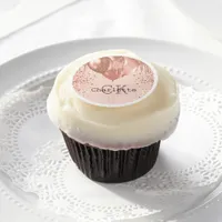 Rose gold blush glitter balloons name monogram edible frosting rounds
