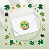Vibrant Rainbow Lucky Shamrock Glitter Classic Round Sticker