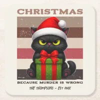 Cozy Mocha Mousse Funny Cat Retro Christmas Square Paper Coaster