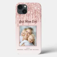 Mother Best Mom Ever photo blush pink drips iPhone 13 Case