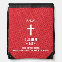 Vivid Red Pattern Bible Chapter Verse Christian Drawstring Bag