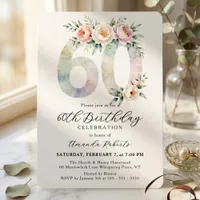 Elegant Watercolor Blush Peonies 60th Birthday Invitation