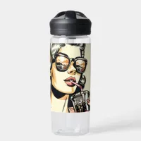 Pop Art Comic Book Pretty Woman Drinking Soda Water Bottle