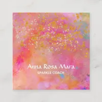 *~* Rainbow Gold Sparkle Glitter Abstract Square Business Card