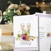Vibrant Watercolor Floral Champagne Anniversary  Card