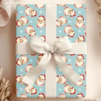 Blue Vintage Santa Claus Face Watercolor Wrapping Paper