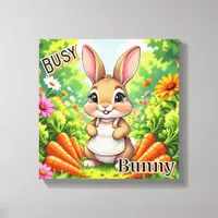 Busy Bunny | Cute Cartoon Kid's Nursery Art Canvas Print