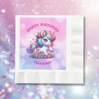 Cute Magical Unicorn Personalized Girl's Birthday Napkins