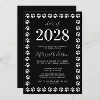 Black Silver Glitter Paw Prints Graduation Invitation
