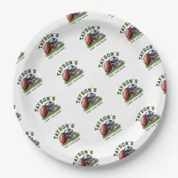 Football Pattern First Year Down 1st birthday Paper Plates