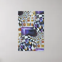 Watercolor Abstract Art with Chess Pattern Canvas Print