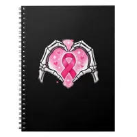 Breast Cancer Skeleton Hand Heart Sign Ribbon Awar Notebook