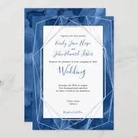 Blue Watercolor/Geometric Silver Lines Wedding Invitation