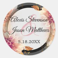 Black and Pink Elegant Floral Wedding Classic Round Sticker
