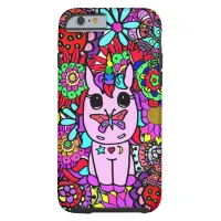 Whimsical Folk Art Unicorn, Butterfly and Flowers Tough iPhone 6 Case