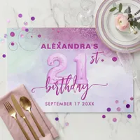 Purple Pink Balloon 21st Birthday Paper Placemat