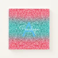 Blue Ombre Glitter and Monogram Sketchbook Notebook