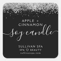 Black Silver Glitter Soy Candle Label