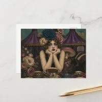 Woman Drinks Tea at the Circus With Black Goat Postcard