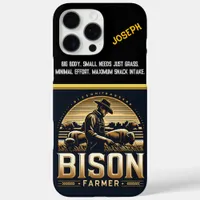 A Dedicated Farmer Tending to Bison at Dusk iPhone 16 Pro Max Case