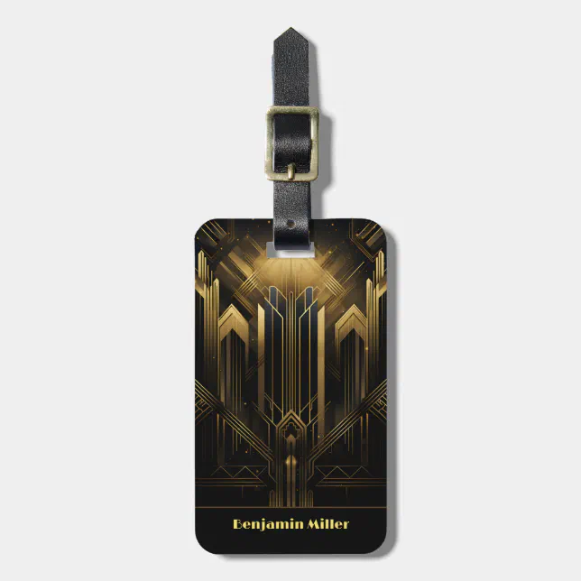 Art Deco Retro Vintage Classic 1920s Black & Gold Luggage Tag