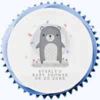 Watercolor Gray Bear Cute Simple Boys Baby Shower Edible Frosting Rounds