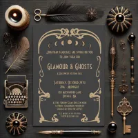 Glamour & Ghosts Art Deco Gold & Black Halloween Invitation