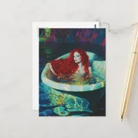Red Haired Mermaid Woman in a Bathtub Postcard