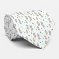 Blue & Grey Retro Forest Trees Men’s Neck Tie