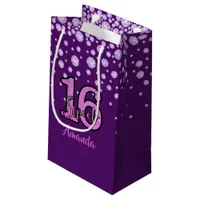 Sweet 16 birthday purple pink glam name small gift bag