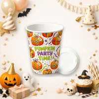 Fun Orange Painted Pumpkin Party Time Pattern Paper Cups