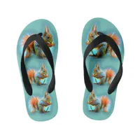 Squirrel in modern style kid's flip flops