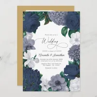 Vintage Navy, Storm Gray & Porcelain White Wedding Invitation