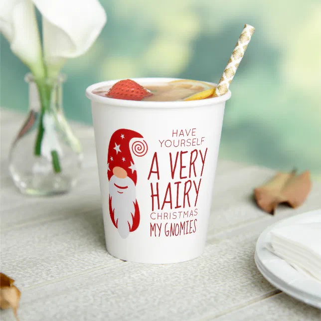 Funny Red Gnome Hairy Christmas My Gnomies Paper Cups