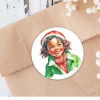 Pretty Little Girl Watercolor Christmas Classic Round Sticker